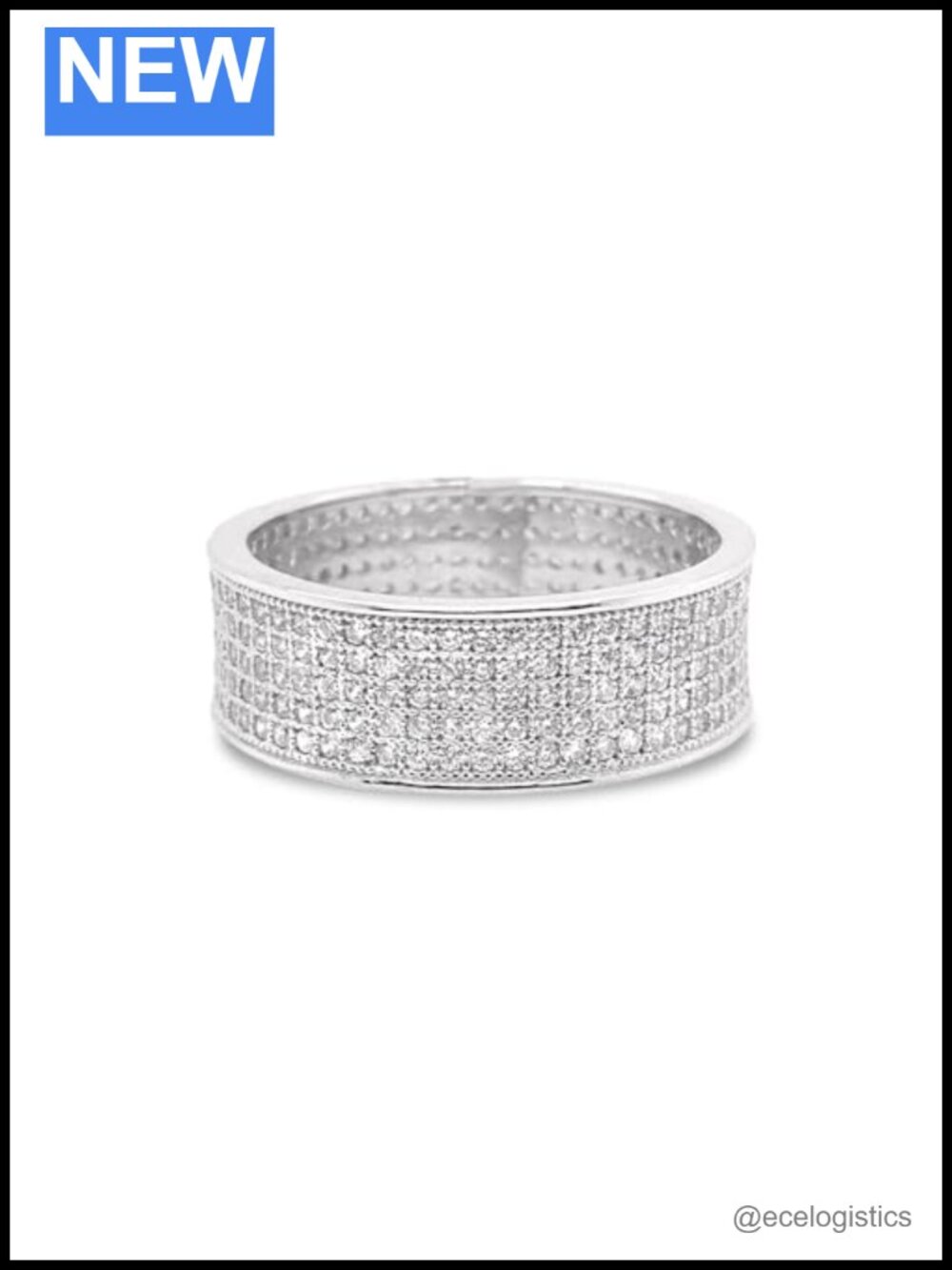 Five Row Wedding Band White Gold Rhodium Finish CZ